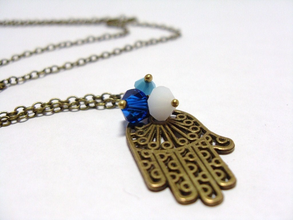 Vintage inspired Hamsa Necklace with Swarovski crystals, Protection, Hand of Fatima, Evil Eye protection, present gift