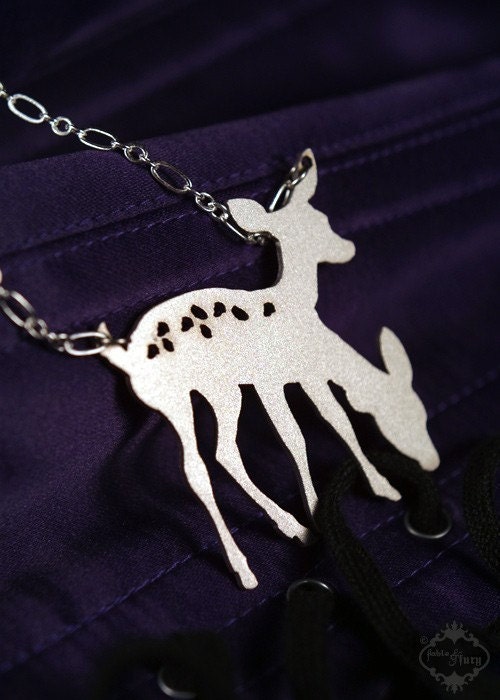Conjoined Twin Deer silhouette necklace in silver stainless steel - 2 headed deer - woodland creature