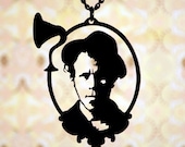 Tom Waits tribute portrait necklace in black stainless steel - musician jewelry