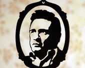 Johnny Cash tribute silhouette, portrait necklace in black stainless steel - music rockabilly musician jewelry