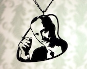 John Waters tribute silhouette necklace, portrait pendant in black stainless steel - cult film geekery