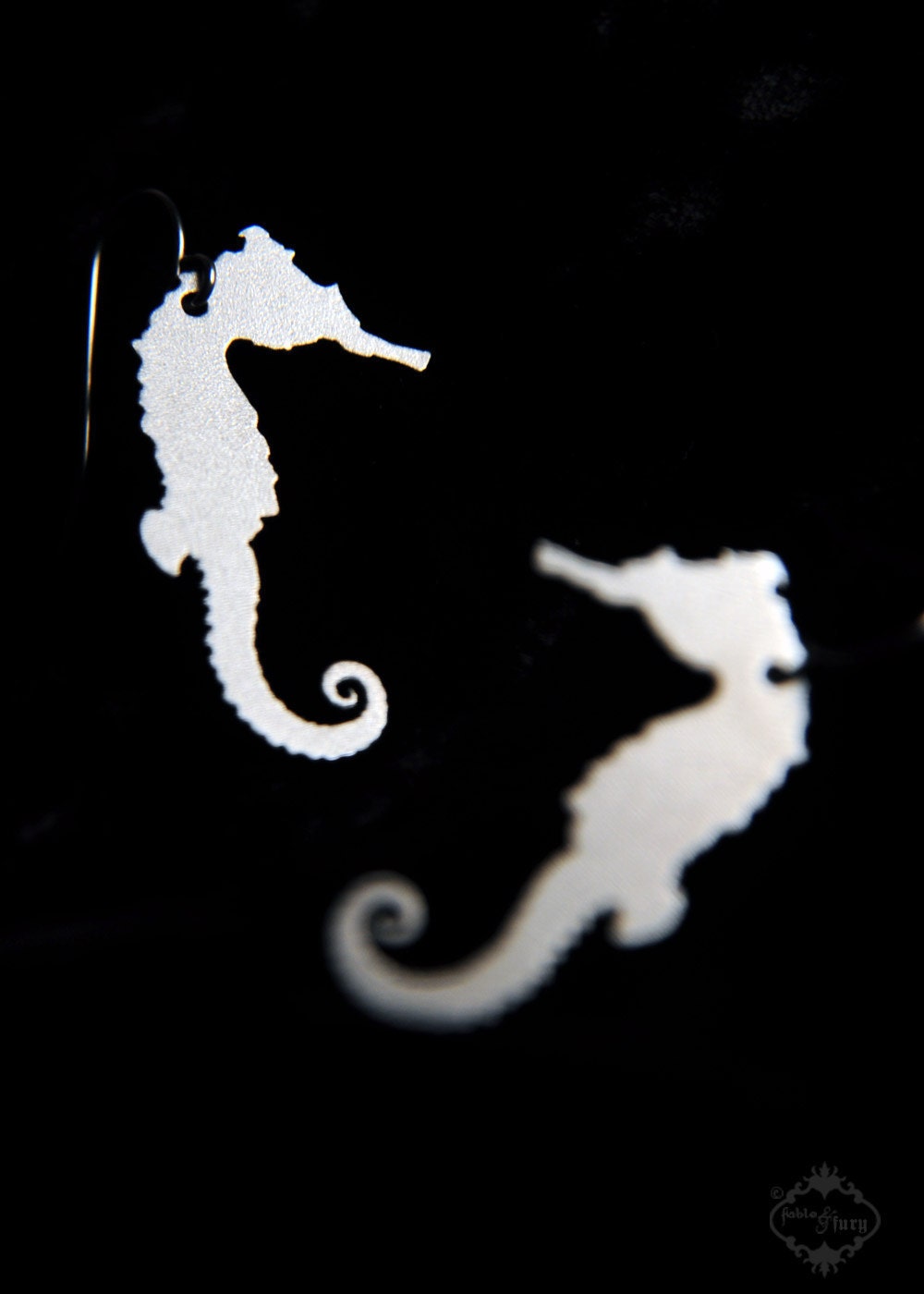 Steampunk Seahorse silhouette earrings in silver stainless steel - hypoallergenic nautical fashion seahorse jewelry