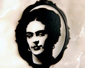 Frida Kahlo homage silhouette necklace, portrait pendant in black stainless steel