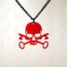 Skull and Crossed Skeleton Key necklace in red finish stainless steel - silhouette halloween skull necklace