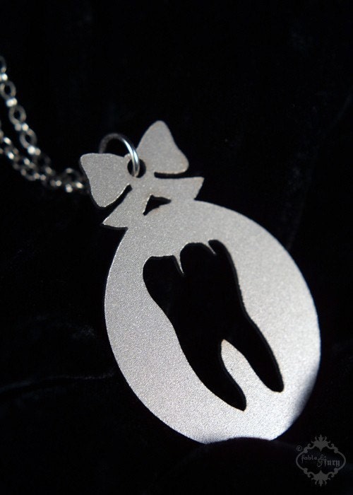 Sweet Tooth necklace in silver stainless steel - Molar anatomical science geekery jewelry
