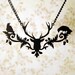 Neo Victorian Woodland Raven Stag necklace in black stainless steel - FREE SHIPPING