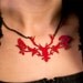 Deer Raven silhouette necklace in red stainless steel - stag with crows jewelry