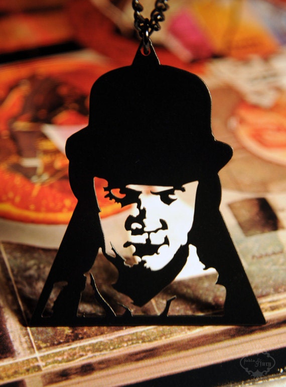 Clockwork Orange Alex DeLarge inspired necklace in black stainless steel - film portrait pendant
