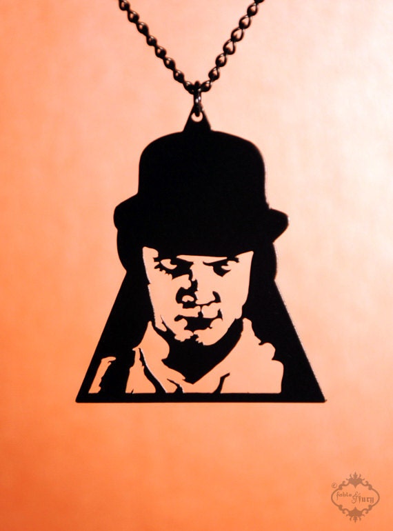 Clockwork Orange Alex DeLarge inspired necklace in black stainless steel - film portrait pendant