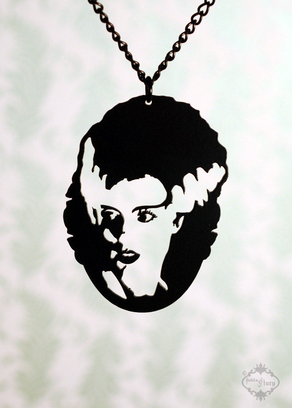Bride of Frankenstein inspired necklace in black stainless steel - horror film psychobilly jewelry
