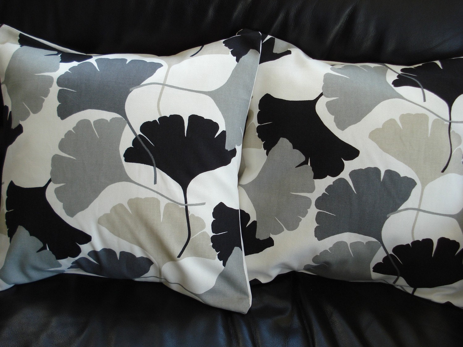 Throw pillow  black grey gray beige fan pattern Cushion covers cases shams UK designer fabric Two 18 x 18 inch handmade