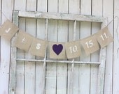 Burlap banner personalized with you initials and wedding date,heart color of your choice