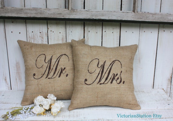 Mr and Mrs Burlap pillow set