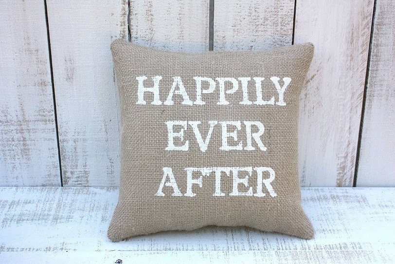 Happily ever after burlap pillow