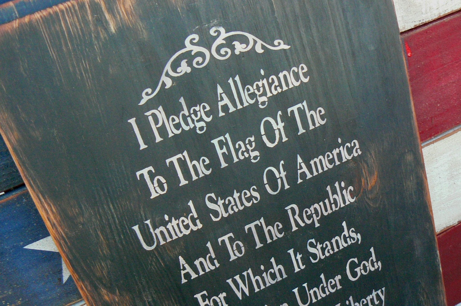 I Pledge Allegiance Colonial Primitive Sign American Flag