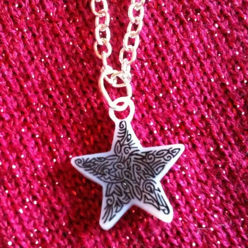 Mini Star Doodle Pendant Necklace - zentangle, unique, one off, ooak...