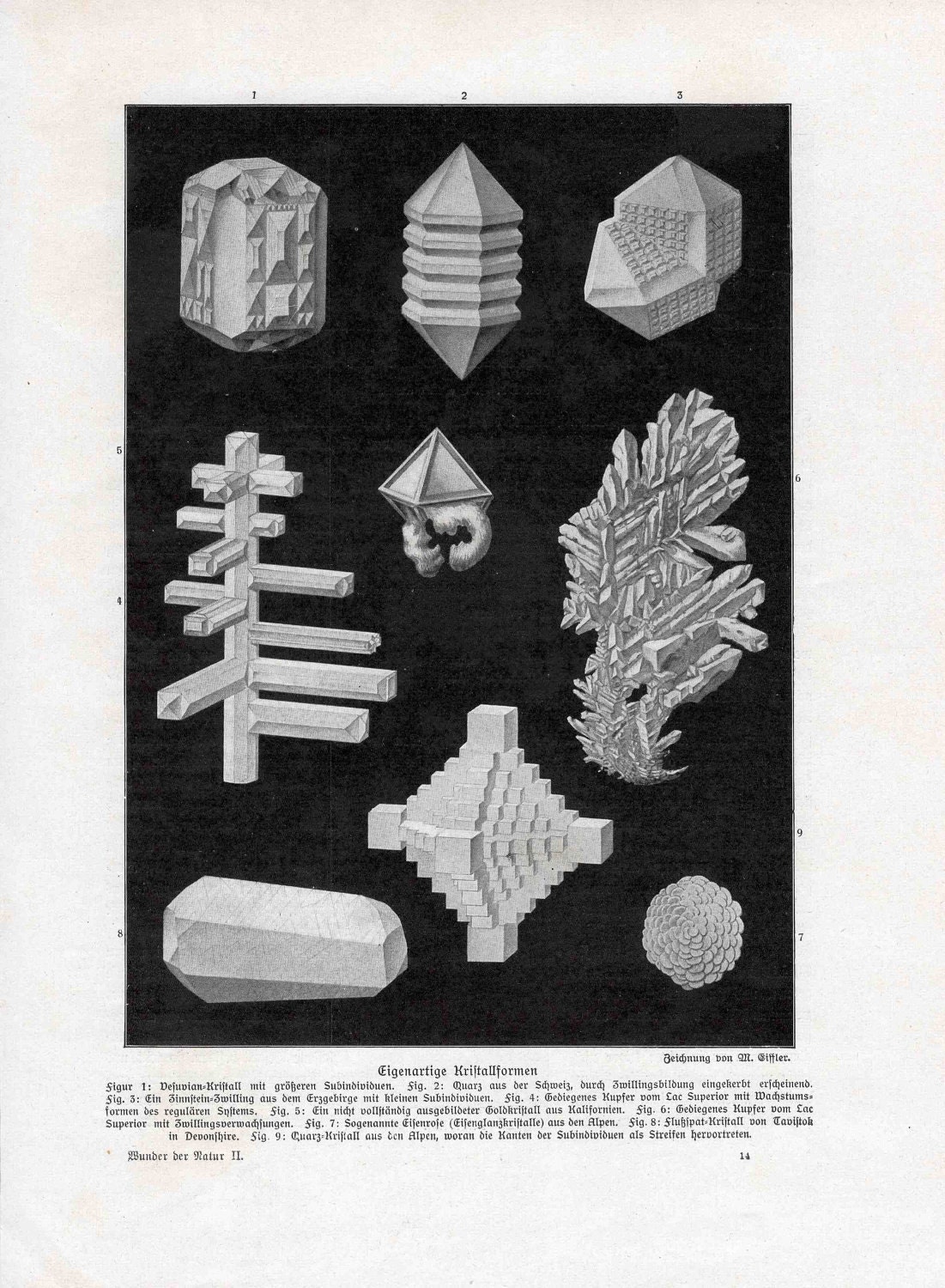 1900 crystal forms original antique weather science print no. 2