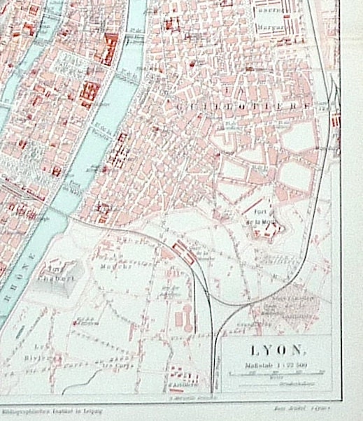 lyon map original 1889 print