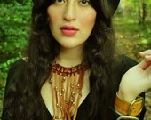 featherheart's signature beaded fringe necklace in brown leather and buckskin with silver or brass chain