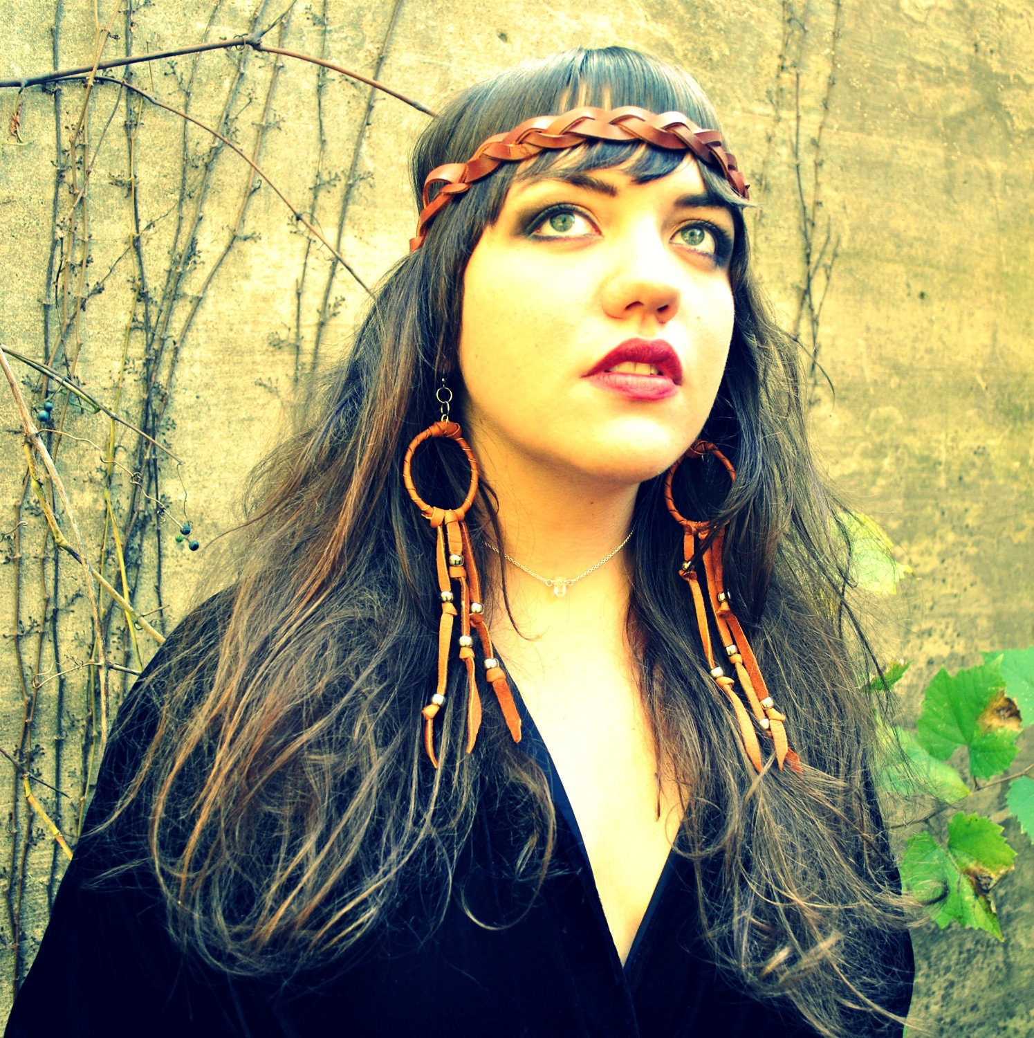 featherheart's signature dreamcatcher fringe earrings in buckskin leather with gold or silver pony beads