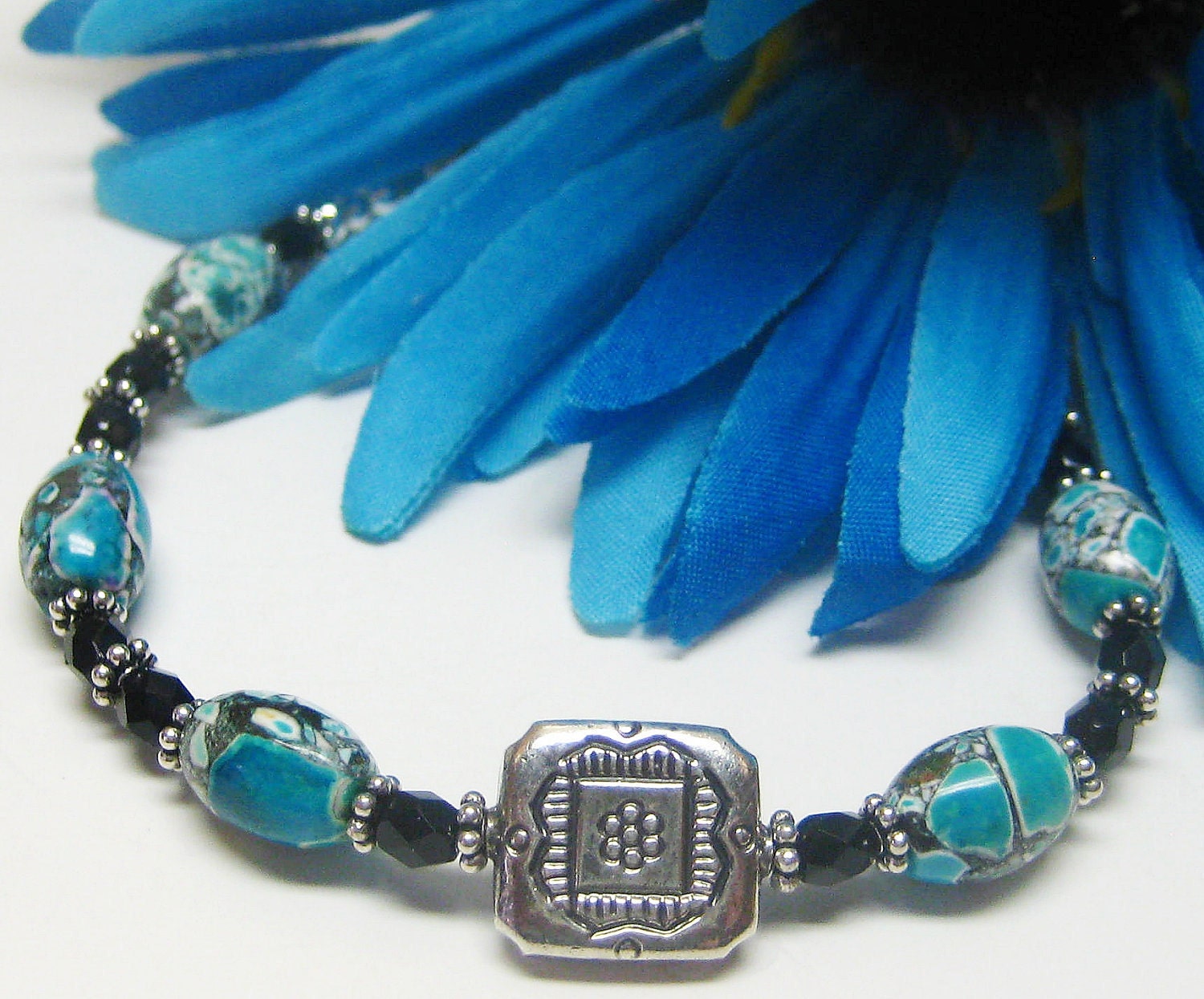 Blue MosaicTurquoise and Sterling Bracelet