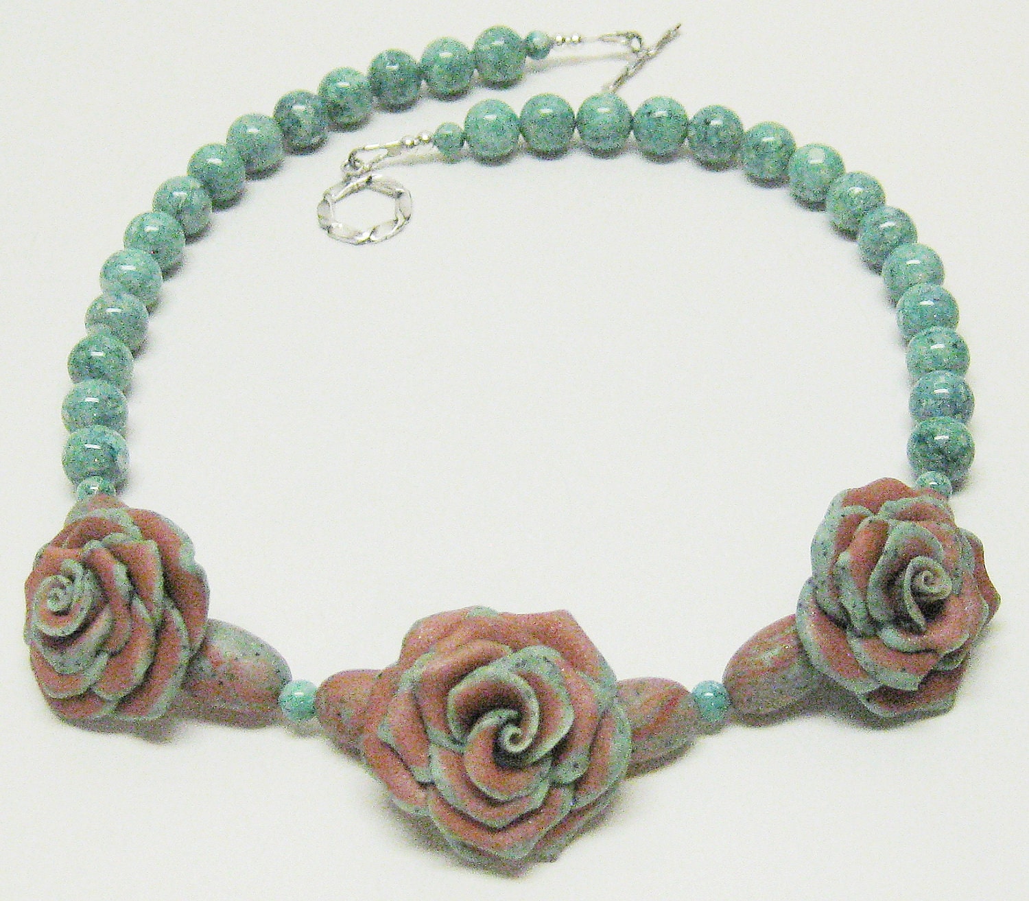 Coppery Brown Polymer Clay Rose Necklace