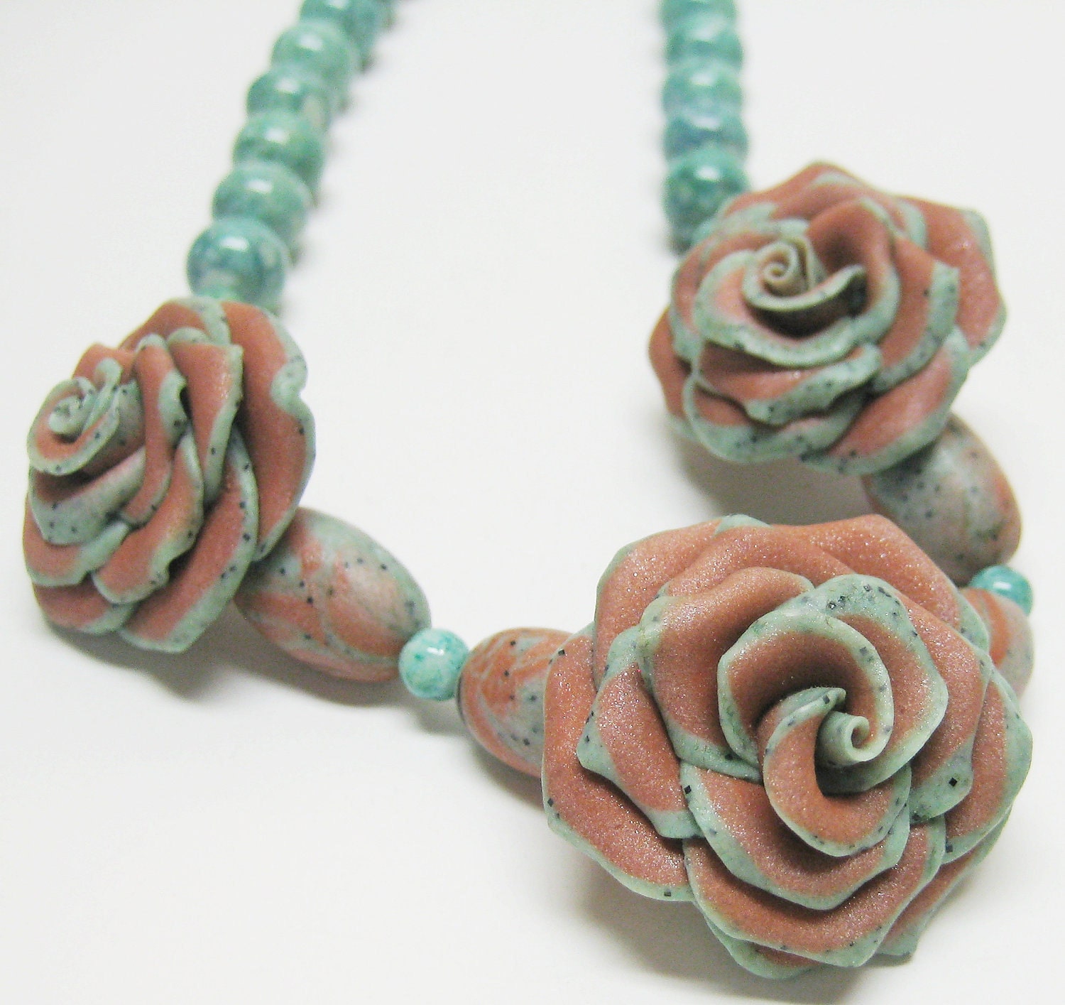 Coppery Brown Polymer Clay Rose Necklace