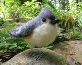 Mr. Tufted Titmouse or Black-Crested Titmouse, needle felted bird art sculpture