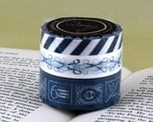 Japanese Washi Tape Airmail Tape, Scissors, Postage Stamps - TEAL BLUE Masking Tape set of 3 must have scrapbooking supplies