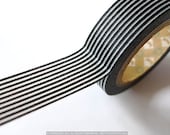 Japanese BLACK Stripes Washi Tape - Black and White Horizontal Lines 15mm MT - PrettyTape