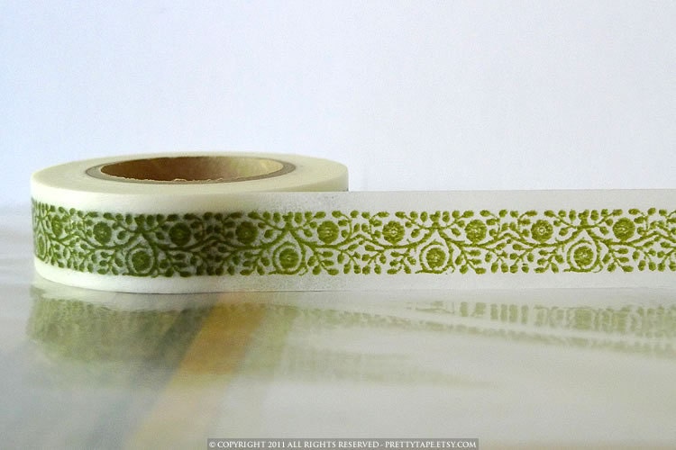 Japanese Washi Tape Green Floral Vine Frame Border 15mm SINGLE