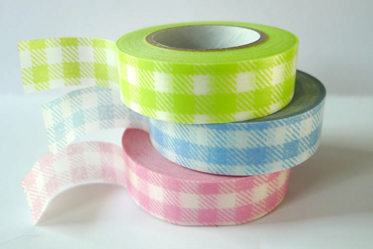 School Gingham Pink Blue Green Japanese Washi Tape Set of 3 packaging and gift wrap