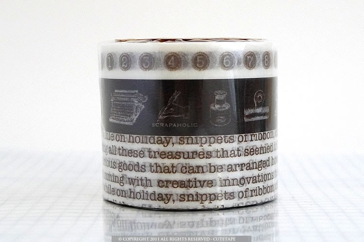 Japanese Washi Tape Antique Typewriter Numbers and Letters - BROWN - Set of 3