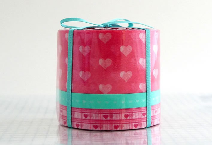 PINK HEART Pattern Japanese Tape - Wide and Thin Set of 3 - V2