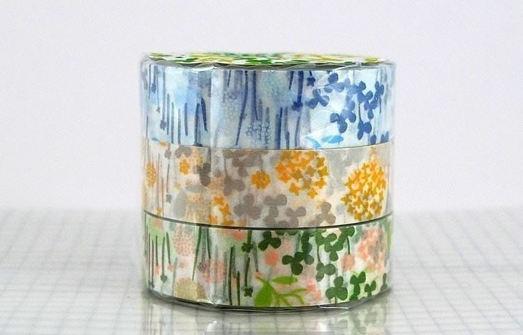 Little Garden Washi Tape - CHOOSE ONE COLOR - Single, Blue, yellow / grey or Peach / green