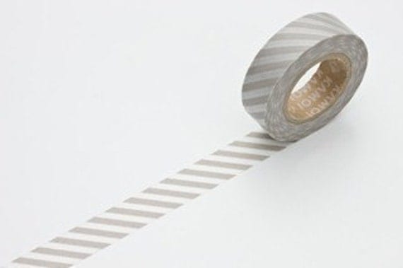 Japanese TAN GREY Stripe Washi Tape 15mm - MT Gray Wedding Votives Decor