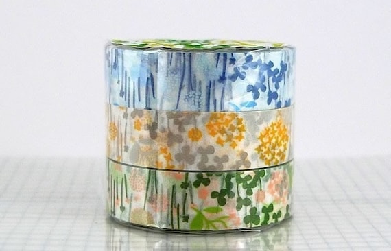Floral Japanese Washi Tape Little Garden Paper Flower Pattern Set of 3