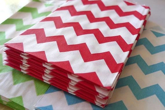 Red Stripe Chevron Pattern 2.75 x 4 in Popular Wedding, BIrthday Goodie Bags - Packet of 20