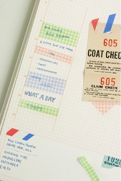 Adorable BLUE PINK GREEN Gingham Grid Japanese Washi Tape 7mm Set of 3