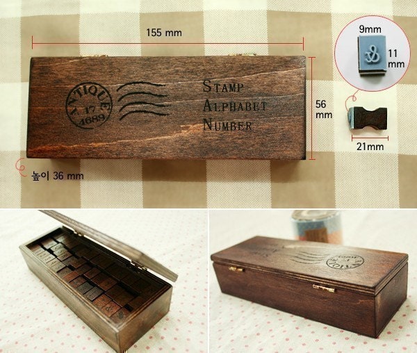 42 Antique Style Alphabet and Number Wooden Rubber Stamps Set ( DISCOUNTED )
