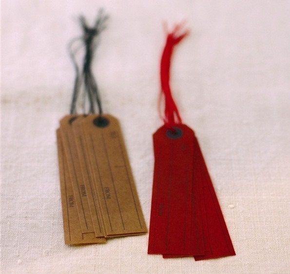 Japanese Wax Paper Hang Tag Brown and Deep Red Set of 10