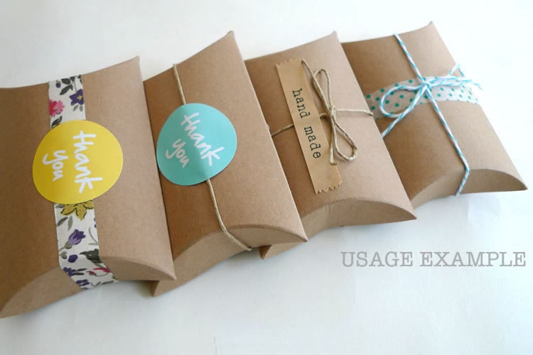 Kraft Pillow Boxes- Kraft Paper Gift Box 3 x 3.5 x 1 in- Set of 12 Blank Packaging Box