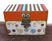 Owl Recipe Box Woodcut Custom and Personalized