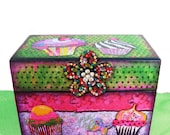 Recipe Box Hot Pink and Lime Green Cupcake Craze Custom Personalized