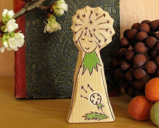 BLOWBALL - DANDELION FAIRY - nature table toy - carved wooden figure - waldorf inspired