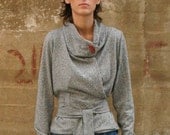 RED LABEL in light grey wrap sweater elegant and cozy