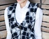 SALE 40 % Felted Wool mega warm zipper vest black and white geometric ready to ship