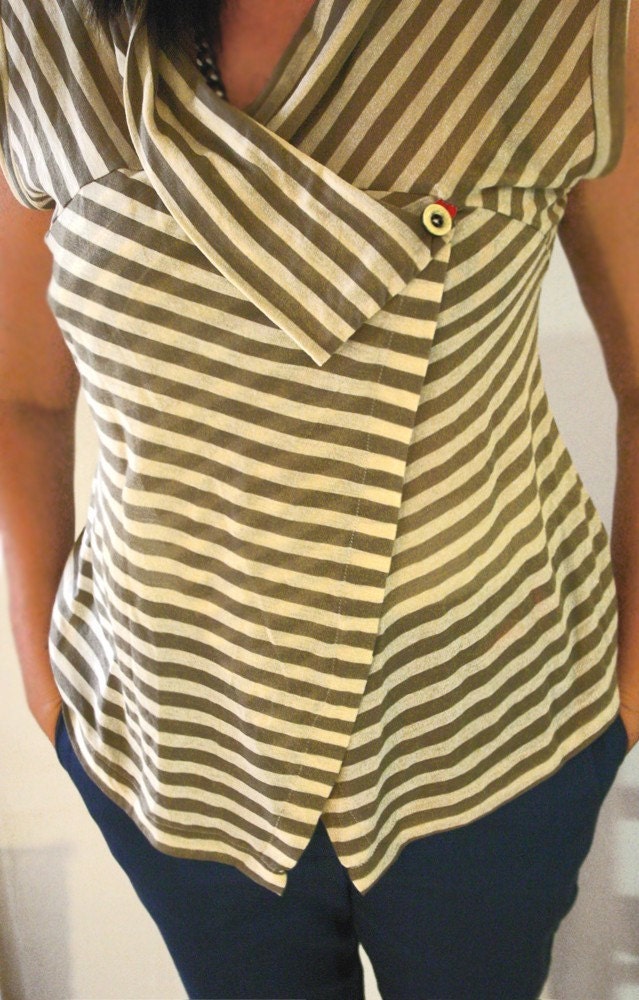 SALE 30% WRAP asymmetrical top in beige strips