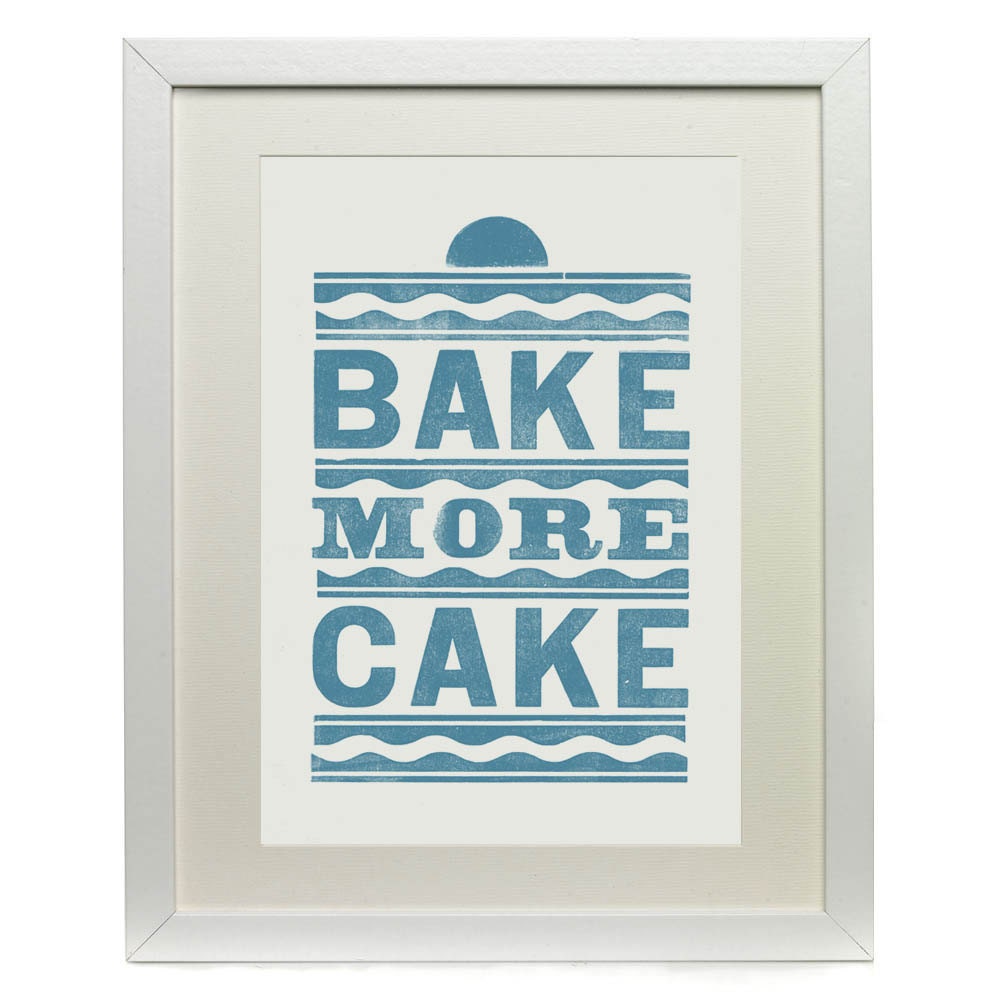 Vintage Bake More Cake Letterpress Print Red