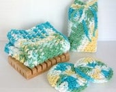Blue/Green Spa Set, Spa Bath Set, Crochet Spa Set, Cotton Spa/Bath Set, Ready to Ship